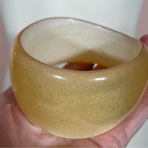 Vintage Retro Oversized Gold Cream Lucite Chunky Thick Bangle Bracelet